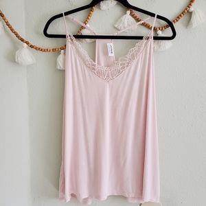Josie Natori || light pink lace trim sleep top